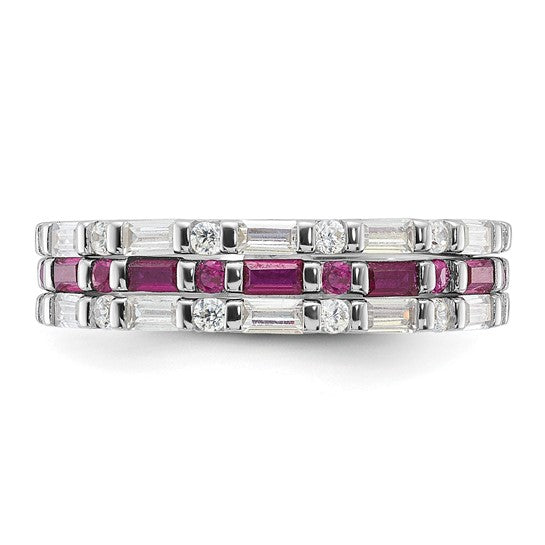 Sterling Silver Lab Created Ruby and CZ 3 Ring Set- Sparkle & Jade-SparkleAndJade.com 