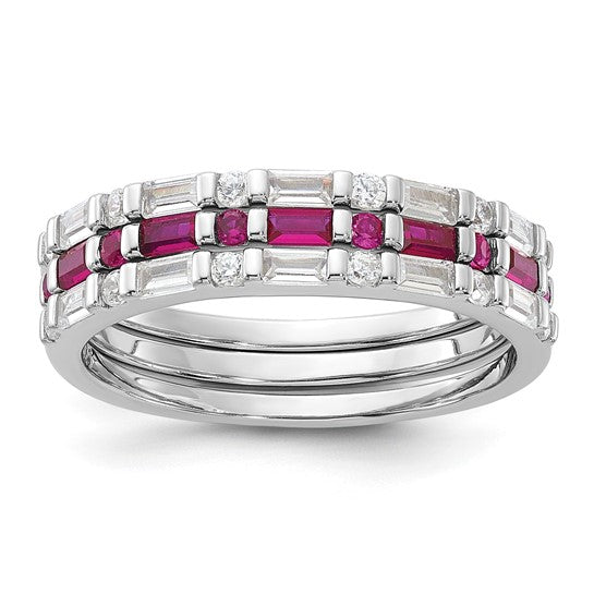 Sterling Silver Lab Created Ruby and CZ 3 Ring Set