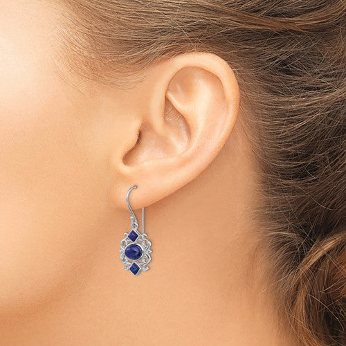 Sterling Silver Lapis Lazuli Shepherd Hook Dangle Earrings- Sparkle & Jade-SparkleAndJade.com QE12880