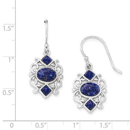 Sterling Silver Lapis Lazuli Shepherd Hook Dangle Earrings- Sparkle & Jade-SparkleAndJade.com QE12880