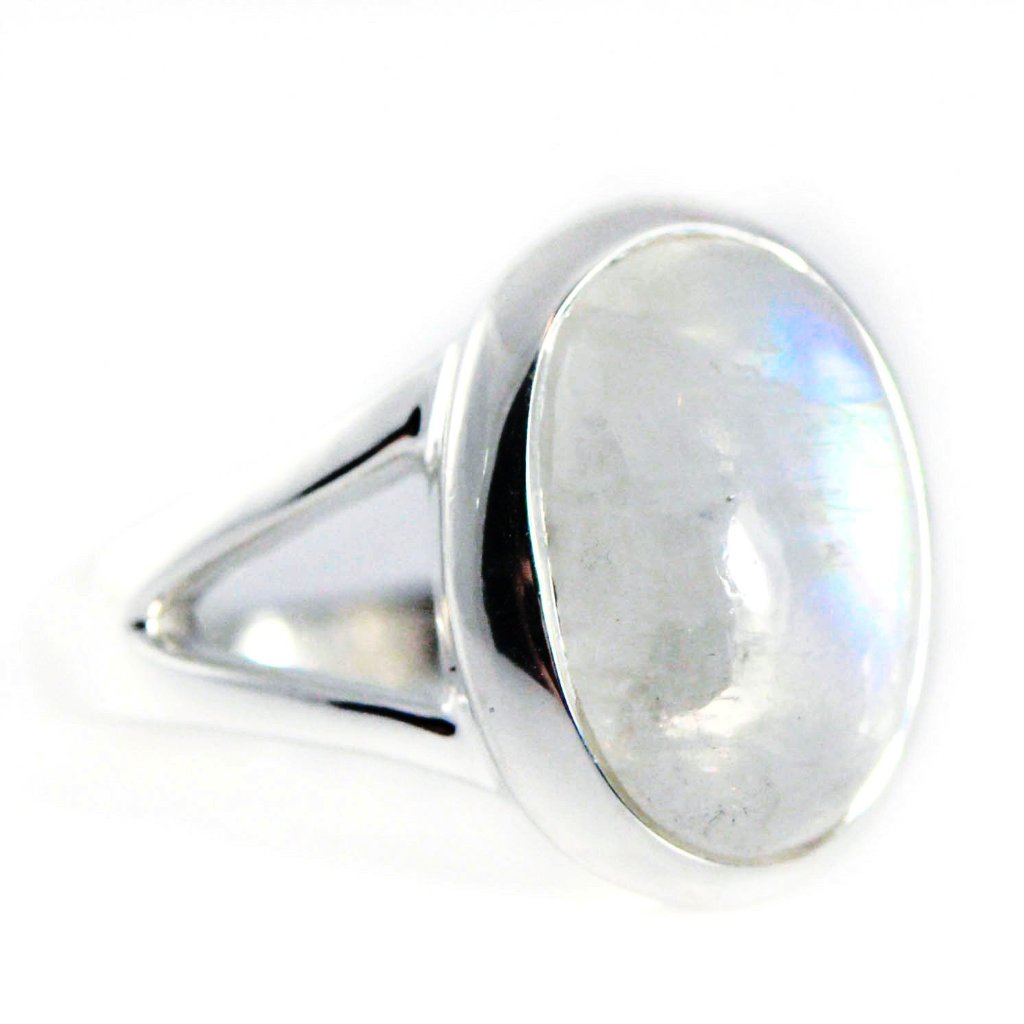 Sterling Silver Large Oval Rainbow Moonstone Ring- Sparkle & Jade-SparkleAndJade.com 