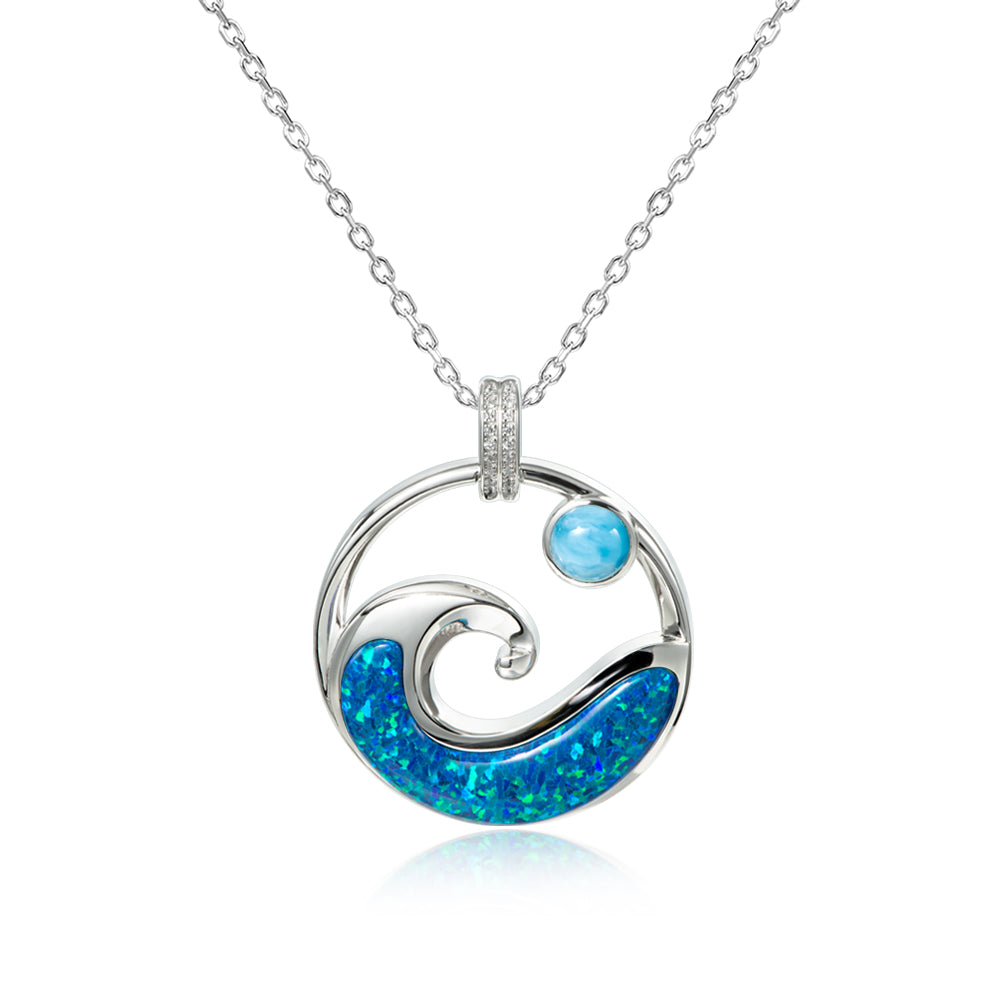 Sterling Silver Larimar Moon Tides Pendant with Opal by Alamea- Sparkle & Jade-SparkleAndJade.com 1011-81-01