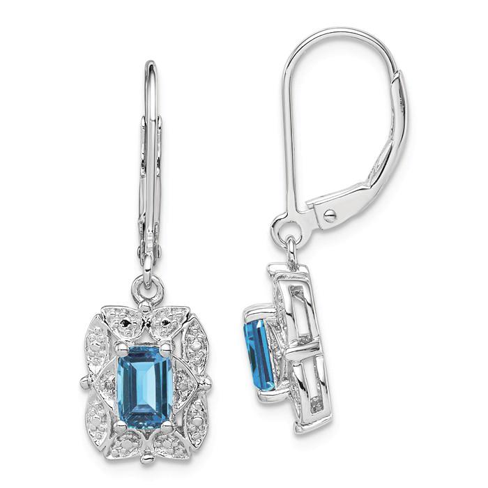 Sterling Silver Light Sky Blue Topaz and Diamond Accented Lever Back Earrings- Sparkle & Jade-SparkleAndJade.com QE10165BT