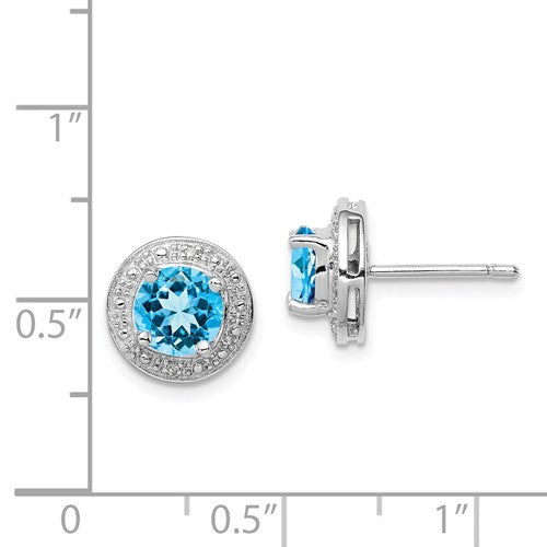 Sterling Silver Light Swiss Blue Topaz & Diamond Halo Post Earrings- Sparkle & Jade-SparkleAndJade.com QE9927BT