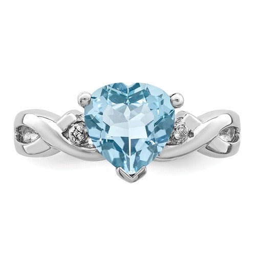 Sterling Silver Light Swiss Blue Topaz Heart & Diamond Ring- Sparkle & Jade-SparkleAndJade.com 
