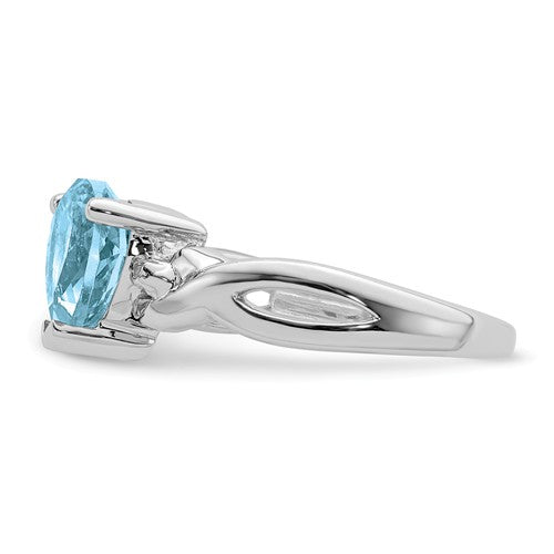 Sterling Silver Light Swiss Blue Topaz Heart & Diamond Ring- Sparkle & Jade-SparkleAndJade.com 