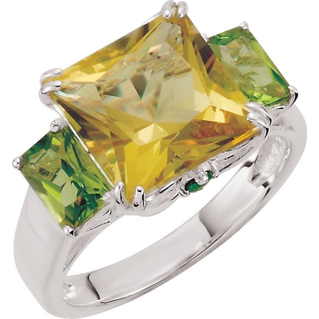 Sterling Silver Lime Quartz, Peridot & Chrome Diopside Ring- Sparkle & Jade-SparkleAndJade.com 68031:101:P