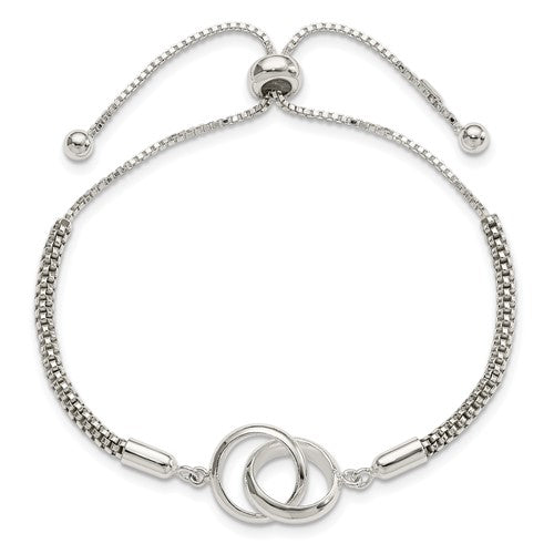Sterling Silver Linked Circles Beaded Adjustable Bolo Bracelet- Sparkle & Jade-SparkleAndJade.com QG4761