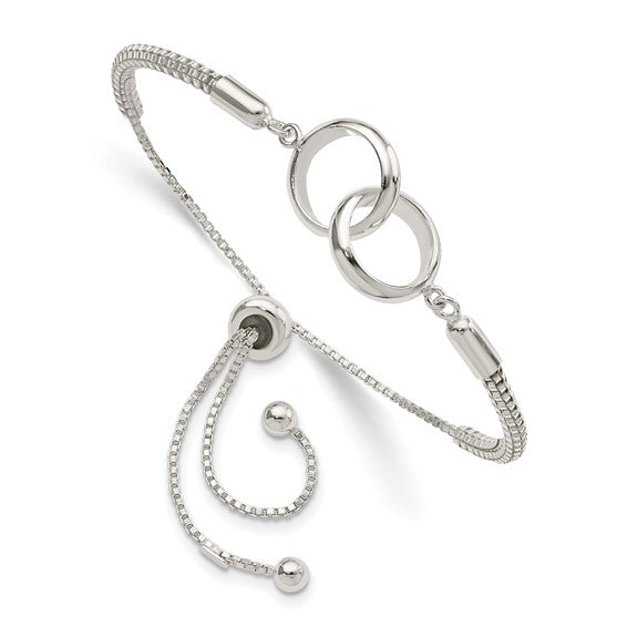 Sterling Silver Linked Circles Beaded Adjustable Bolo Bracelet- Sparkle & Jade-SparkleAndJade.com QG4761