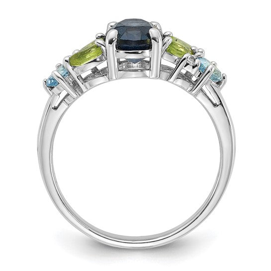 Sterling Silver London Blue, Swiss Blue, White Topaz and Peridot Ring- Sparkle & Jade-SparkleAndJade.com 