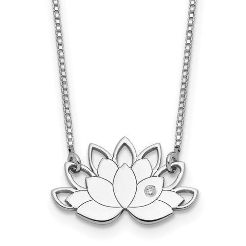 Sterling Silver Lotus Flower with CZ 15" Necklace- Sparkle & Jade-SparkleAndJade.com QG6153-15