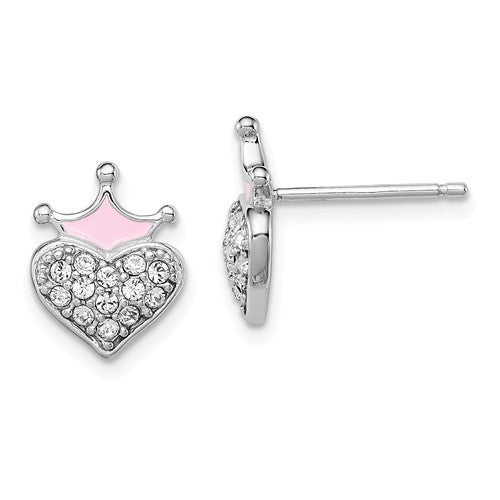 Sterling Silver Madi K Enameled Children's Heart & Crown Earrings- Sparkle & Jade-SparkleAndJade.com QGK133