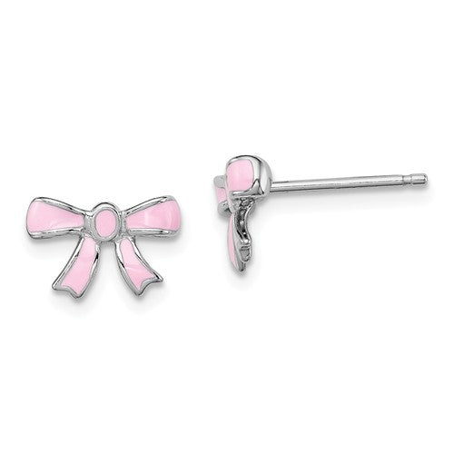 Sterling Silver Madi K Enameled Children's Pink Bow Post Earrings- Sparkle & Jade-SparkleAndJade.com QGK119