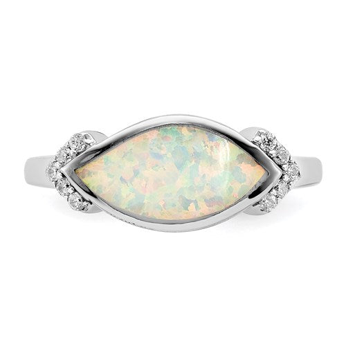 Sterling Silver Marquise Lab Created Opal And CZ Ring- Sparkle & Jade-SparkleAndJade.com 