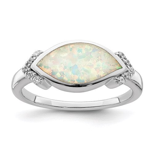 Sterling Silver Marquise Lab Created Opal And CZ Ring- Sparkle & Jade-SparkleAndJade.com 