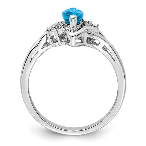 Sterling Silver Marquise Light Swiss Blue Topaz and Diamond Ring- Sparkle & Jade-SparkleAndJade.com 