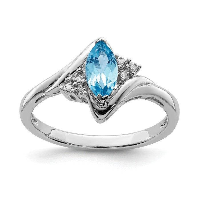Sterling Silver Marquise Light Swiss Blue Topaz and Diamond Ring- Sparkle & Jade-SparkleAndJade.com 