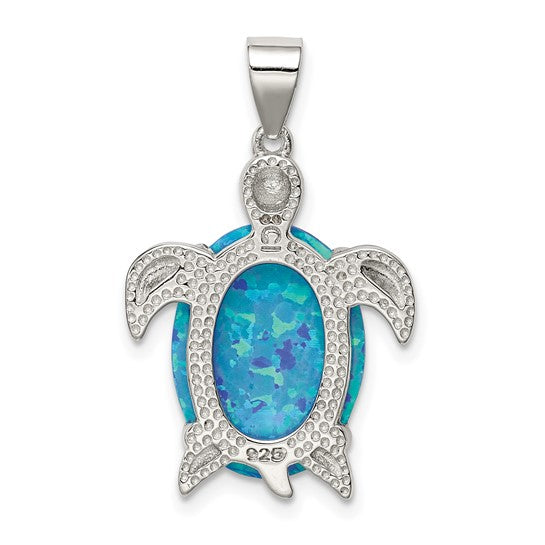 Sterling Silver Medium Blue Opal Sea Turtle Pendant- Sparkle & Jade-SparkleAndJade.com QP1891 O
