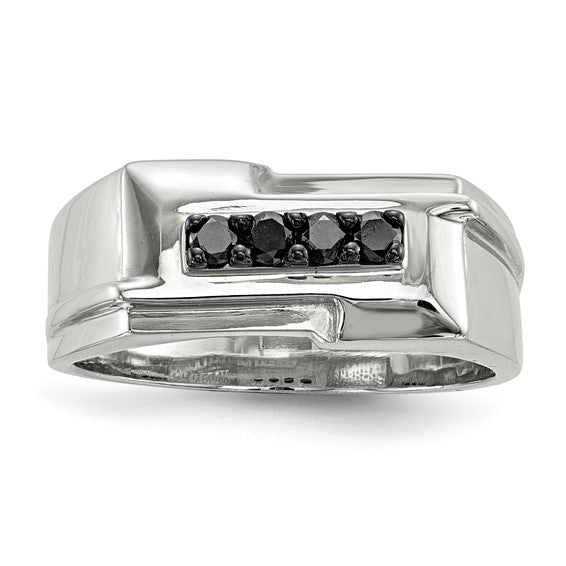 Sterling Silver Mens Black Diamond Ring- Sparkle & Jade-SparkleAndJade.com 