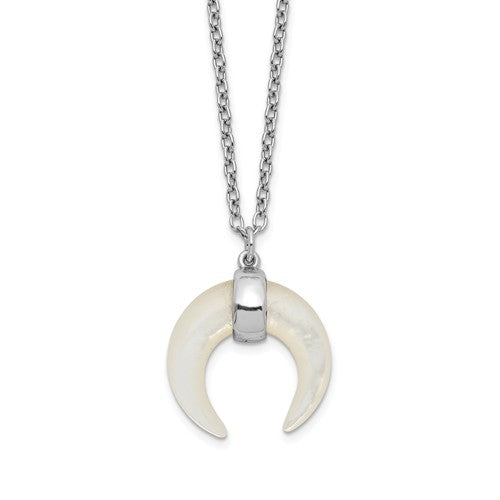 Sterling Silver Mother Of Pearl Crescent Moon Pendant Necklace- Sparkle & Jade-SparkleAndJade.com QG5469-16