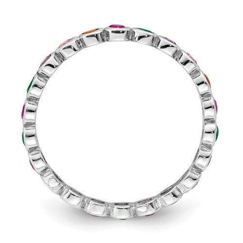 Sterling Silver Multi Color Bezel Set Band Ring- Sparkle & Jade-SparkleAndJade.com 