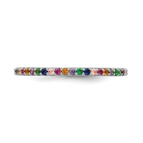 Sterling Silver Multi Color Rainbow CZ Thin 1.5mm Eternity Band Ring- Sparkle & Jade-SparkleAndJade.com 