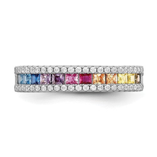 Sterling Silver Multi Color Rainbow Princess Square Channel Set CZ Ring- Sparkle & Jade-SparkleAndJade.com 