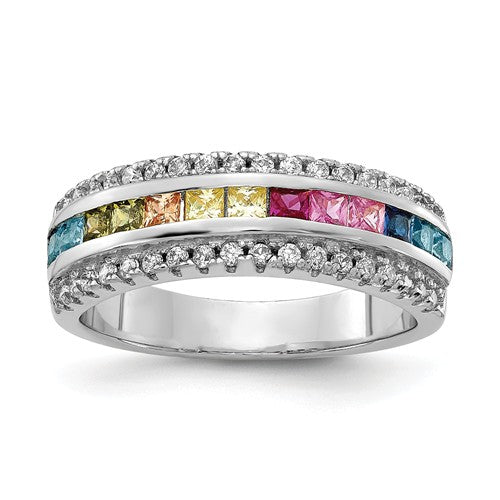 Sterling Silver Multi Color Rainbow Princess Square Channel Set CZ Ring- Sparkle & Jade-SparkleAndJade.com 