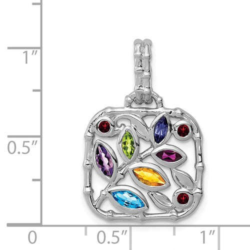 Sterling Silver Multi Genuine Gemstone Pendant- Sparkle & Jade-SparkleAndJade.com QP4555RB