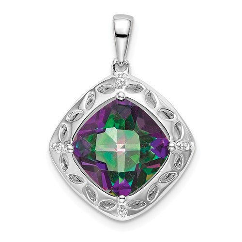 Sterling Silver Mystic Fire Topaz And Diamond Pendant- Sparkle & Jade-SparkleAndJade.com PM7078-FT-002-SSA