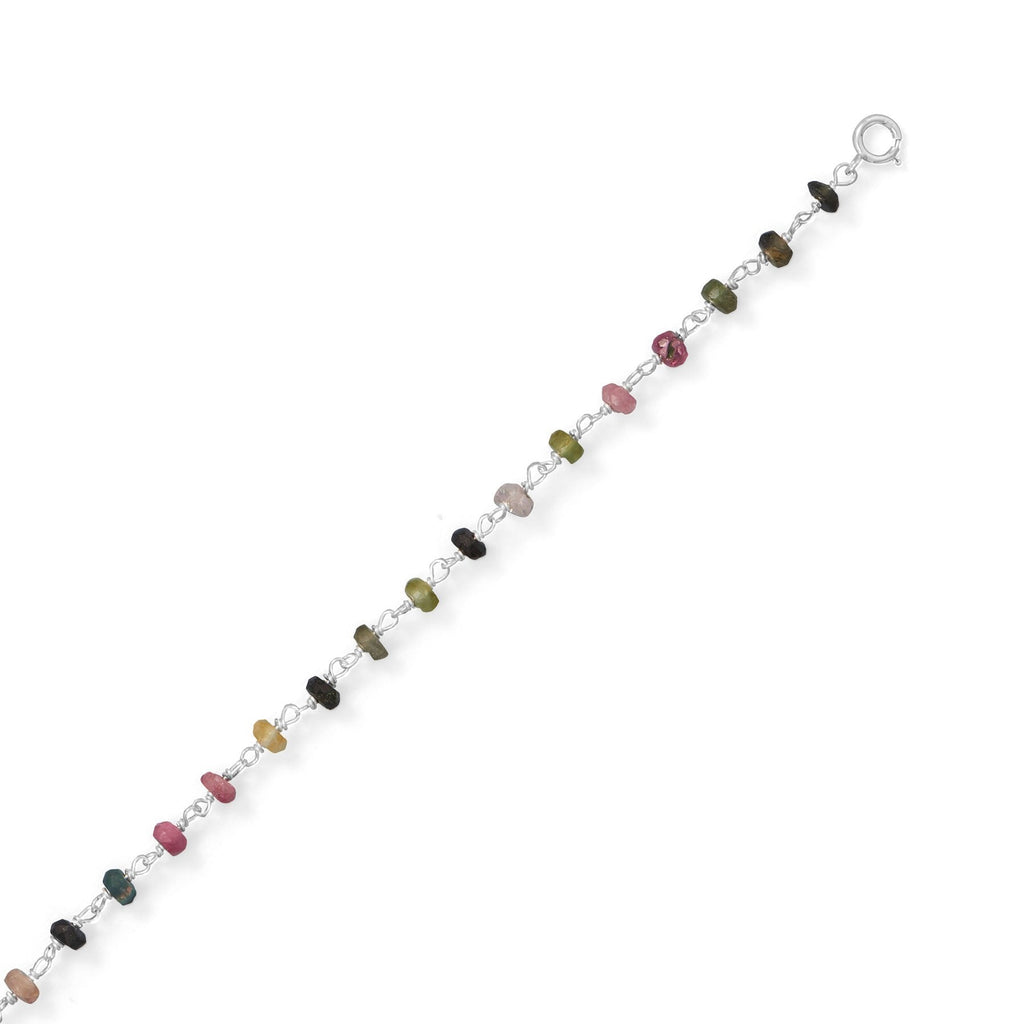 Sterling Silver Natural Multi-Color Tourmaline Bead Anklet- Sparkle & Jade-SparkleAndJade.com 92110