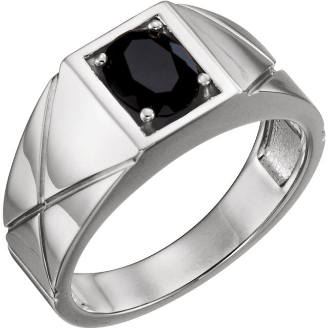 Sterling Silver Onyx Oval Men's Ring- Sparkle & Jade-SparkleAndJade.com 9839:603:P
