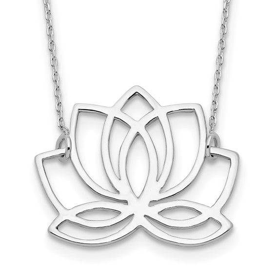 Sterling Silver Openwork Lotus Flower Pendant 18 Inch Necklace- Sparkle & Jade-SparkleAndJade.com QG4460-18