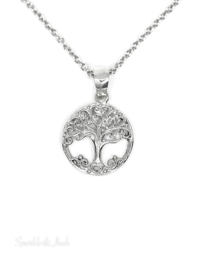 Sterling Silver Openwork Tree of Life Pendant Necklace- Sparkle & Jade-SparkleAndJade.com SilverTreeofLifePendant