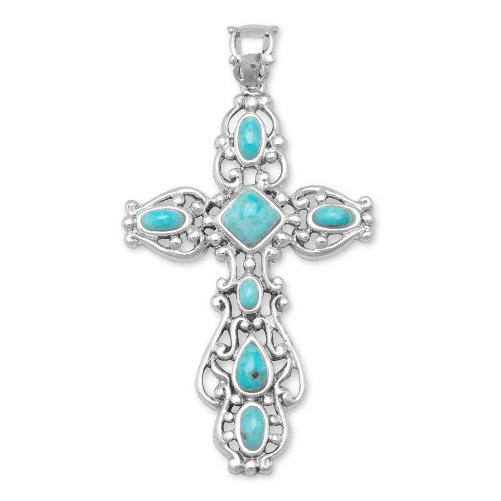Sterling Silver Ornate Oxidized Turquoise Cross Pendant- Sparkle & Jade-SparkleAndJade.com 74271