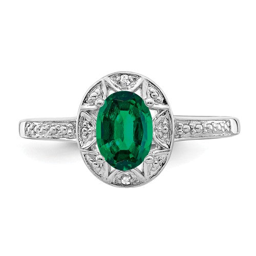 Sterling Silver Oval Birthstone & Diamond Accented Rings- Sparkle & Jade-SparkleAndJade.com 