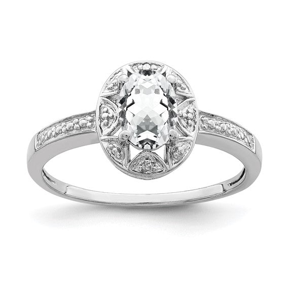 Sterling Silver Oval Birthstone & Diamond Accented Rings- Sparkle & Jade-SparkleAndJade.com QBR10APR-5