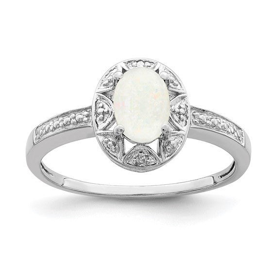Sterling Silver Oval Birthstone & Diamond Accented Rings- Sparkle & Jade-SparkleAndJade.com QBR10OCT-5