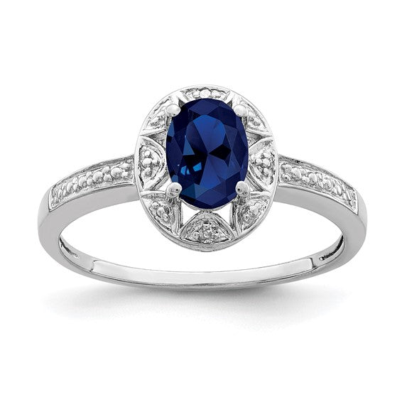 Sterling Silver Oval Birthstone & Diamond Accented Rings- Sparkle & Jade-SparkleAndJade.com QBR10SEP-5