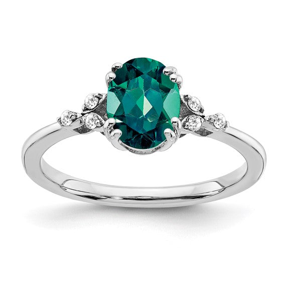 Sterling Silver Oval Created Alexandrite And Diamond Ring