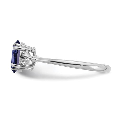 Sterling Silver Oval Created Blue Sapphire And Diamond Ring- Sparkle & Jade-SparkleAndJade.com 