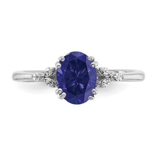 Sterling Silver Oval Created Blue Sapphire And Diamond Ring- Sparkle & Jade-SparkleAndJade.com 