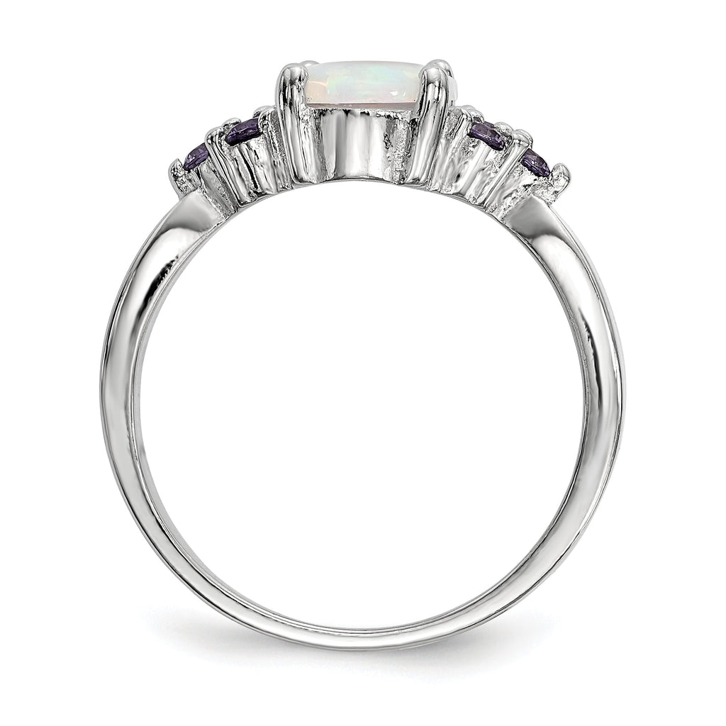 Sterling Silver Oval Created Opal & Purple CZ Ring- Sparkle & Jade-SparkleAndJade.com 