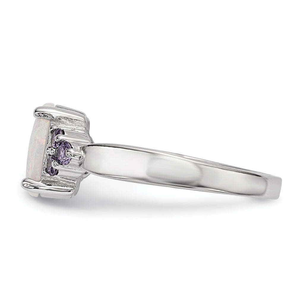 Sterling Silver Oval Created Opal & Purple CZ Ring- Sparkle & Jade-SparkleAndJade.com 