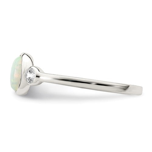 Sterling Silver Oval Created Opal and CZ Bezel Set Ring- Sparkle & Jade-SparkleAndJade.com 