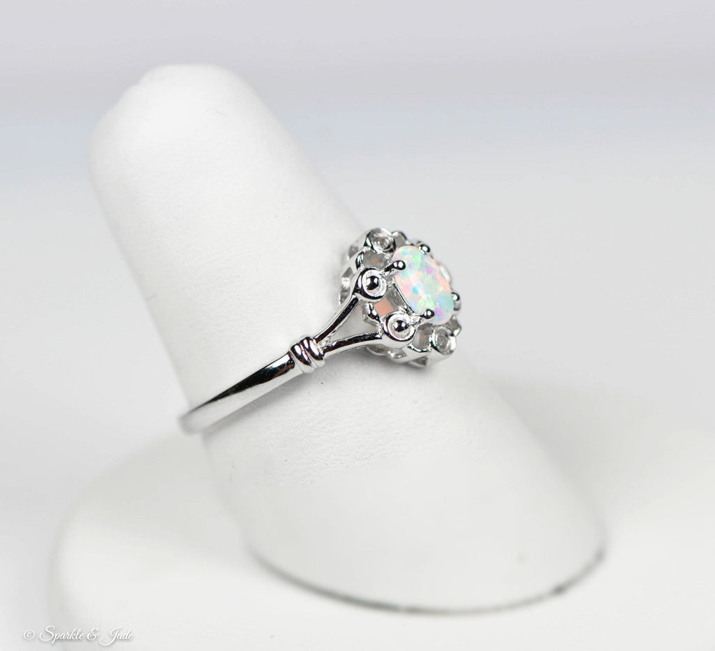Sterling Silver Oval Gemstone & Diamond Birthstone Rings- Sparkle & Jade-SparkleAndJade.com 