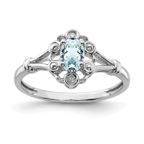 Sterling Silver Oval Gemstone & Diamond Birthstone Rings- Sparkle & Jade-SparkleAndJade.com QBR22MAR-5