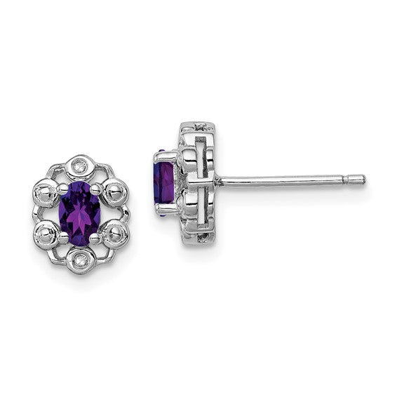 Sterling Silver Oval Gemstone & Diamond Earrings- Sparkle & Jade-SparkleAndJade.com QBE22FEB