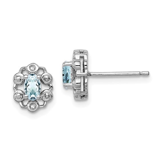 Sterling Silver Oval Gemstone & Diamond Earrings- Sparkle & Jade-SparkleAndJade.com QBE22MAR