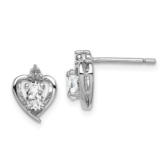 Sterling Silver Oval Gemstone & Diamond Heart Earrings- Sparkle & Jade-SparkleAndJade.com QBE19APR